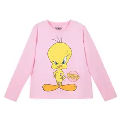 WARNER BROS - Polera Manga Larga Niña Angry Rosado Looney Tunes