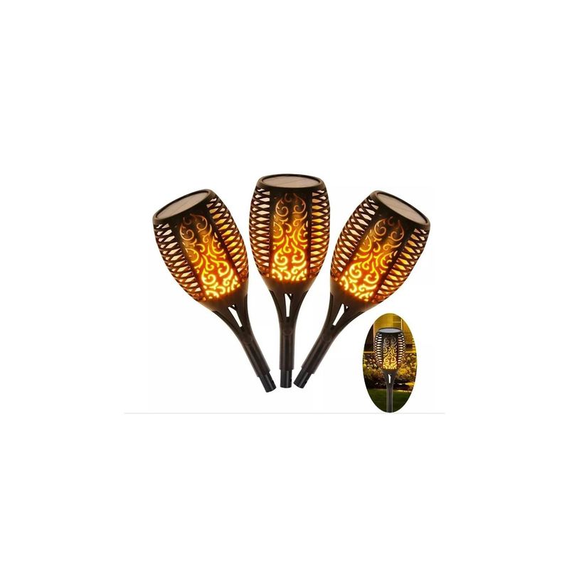 GENERICO - Pack 3 Lampara Solar Led Flama Antorcha Flama Con Estaca