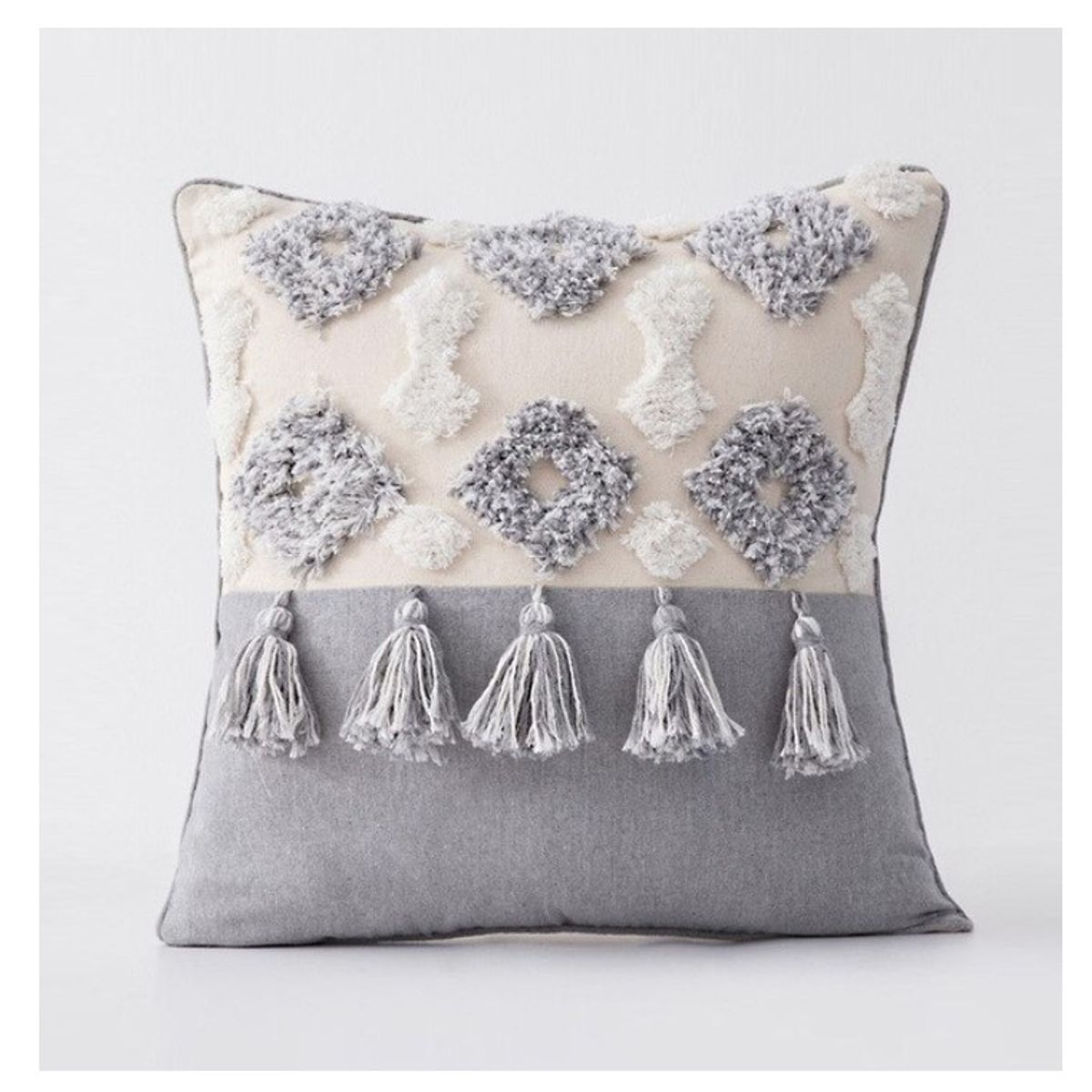 COMPRAPO - Set X 2 Fundas para Cojín Boho Chic Algodón Gris Crudo 45x45 cm