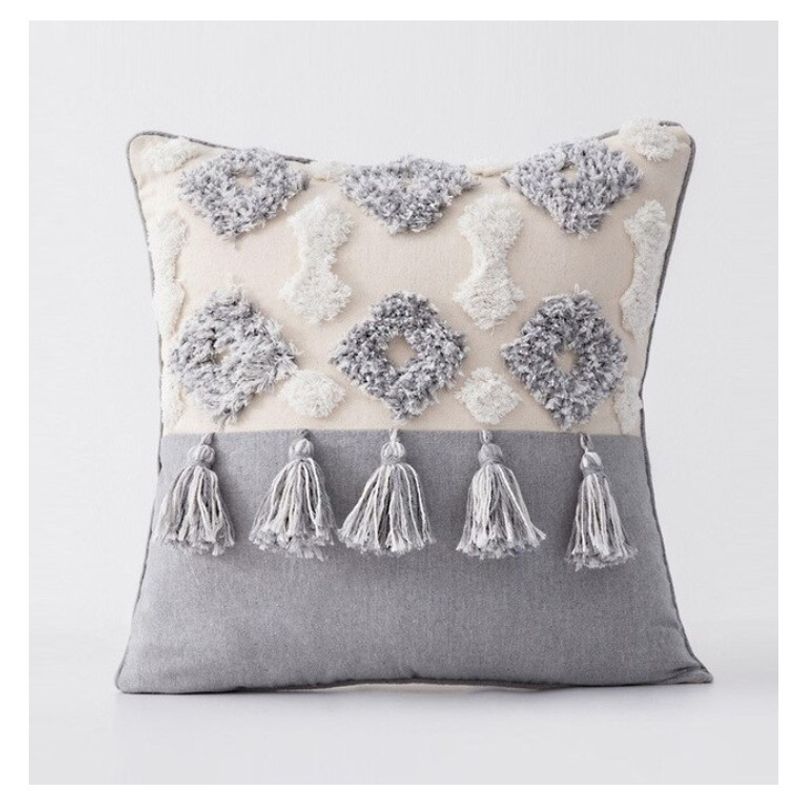 COMPRAPO - Set X 2 Fundas para Cojín Boho Chic Algodón Gris Crudo 45x45 cm