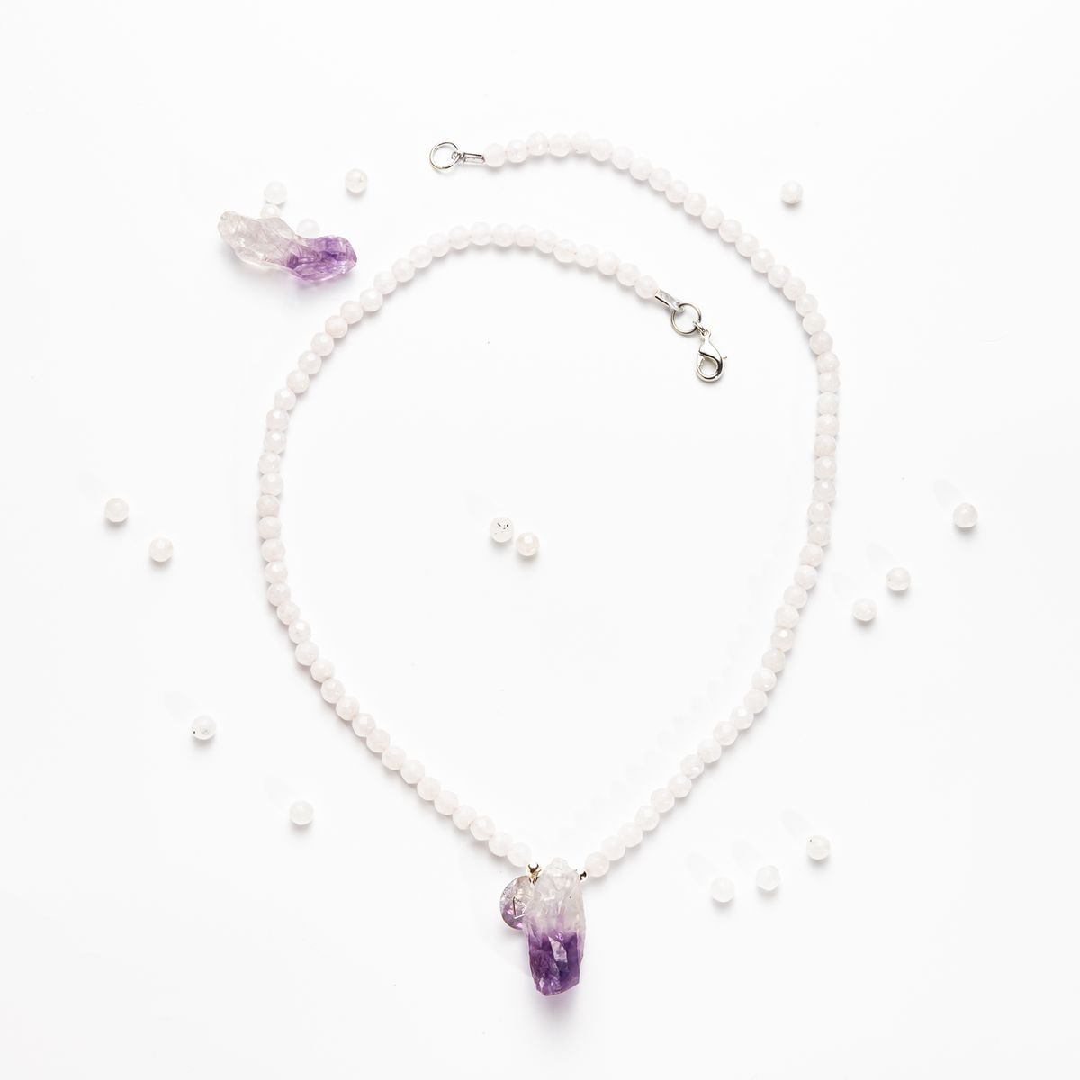 MCPTIENDATALLER - Collar de cuarzo blanco y colgante amatista