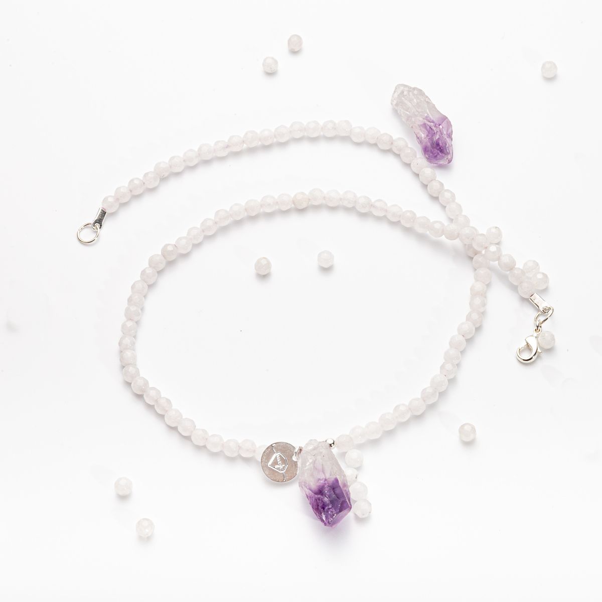 MCPTIENDATALLER - Collar de cuarzo blanco y colgante amatista