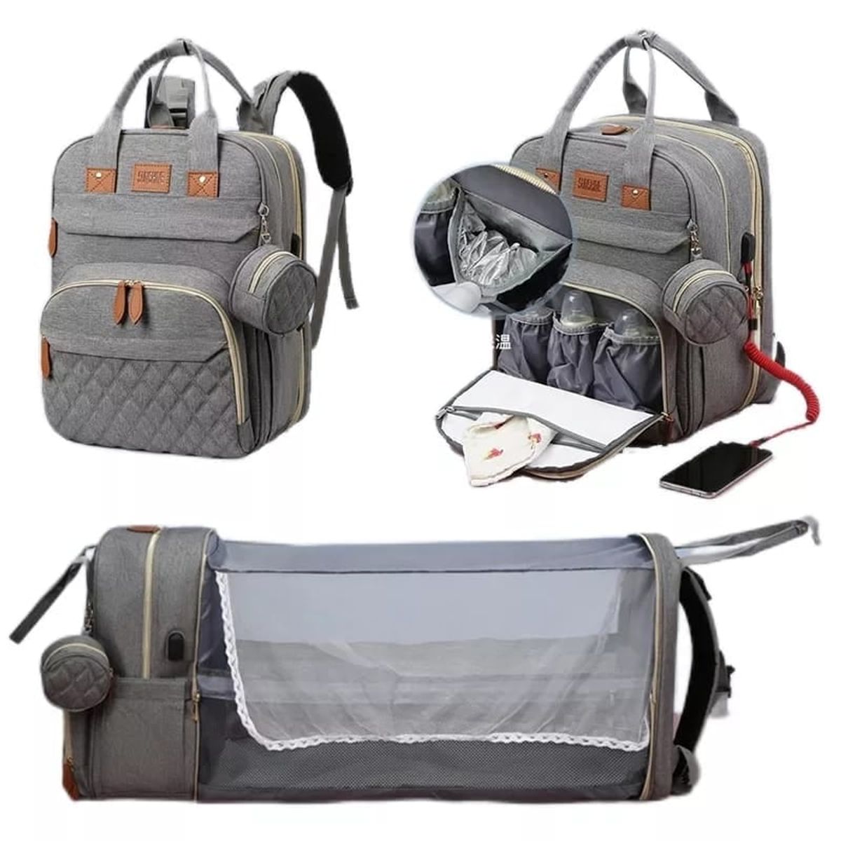 MV MOVAC - Mochila 3 en 1 Pañalera, Cuna Portátil Para Bebés Mama Moderna