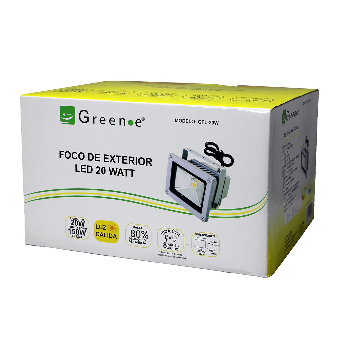 GREEN E - Foco Exterior Led de 20 W Luz Cálida. Green e