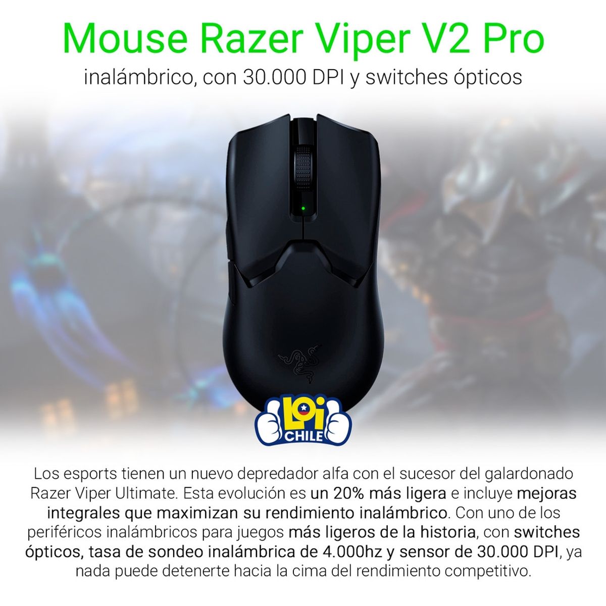 RAZER - Mouse Gamer Razer Viper V2 Pro Inalámbrico Recargable Negro RAZER