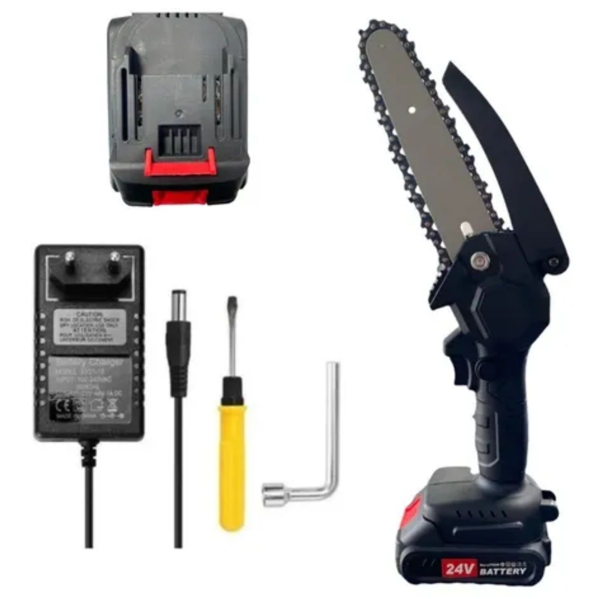 GENERICO - Mini Motosierra Inalámbrica Corta Madera 6 Pulgadas + Batería