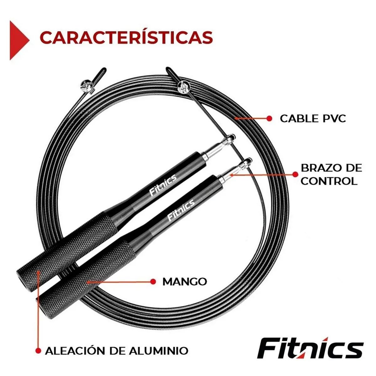 FITNICS - Cuerda Saltar Velocidad Aluminio FitnicsAjustable - Negro