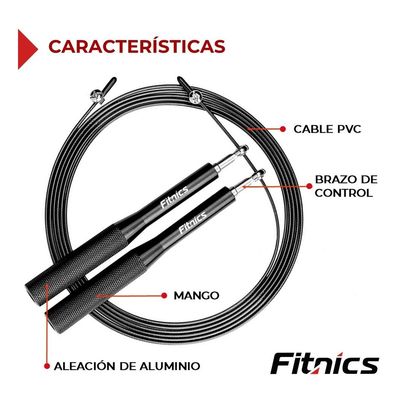 Imagen 2 del producto Cuerda Saltar Velocidad Aluminio FitnicsAjustable - Negro