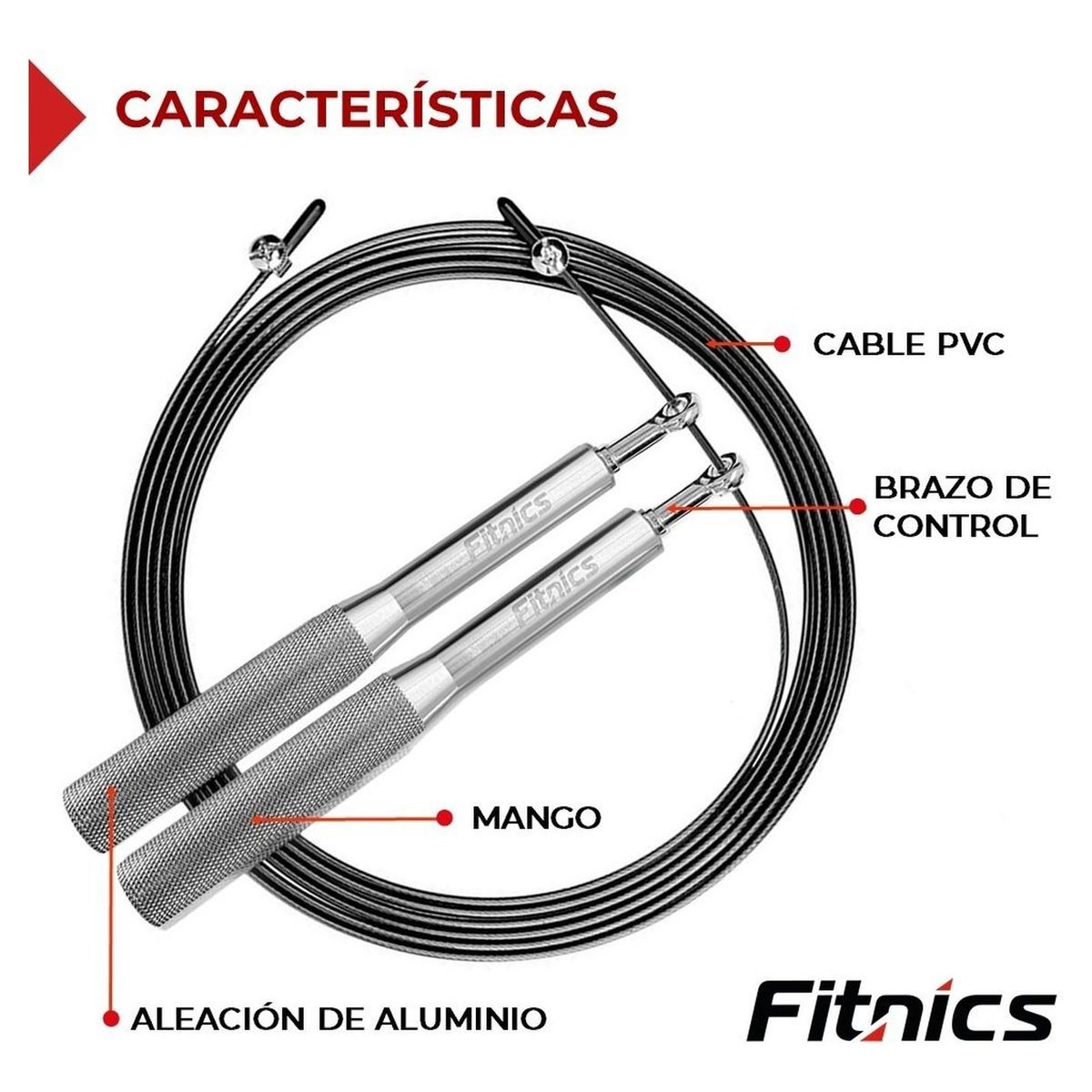 FITNICS - Cuerda Saltar Velocidad Aluminio FitnicsAjustable - Plateado