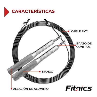 Imagen 2 del producto Cuerda Saltar Velocidad Aluminio FitnicsAjustable - Plateado