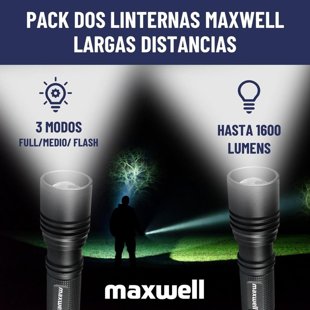 MAXWELL - Linterna Led Set De 2 Maxwell Bateria Impermeable