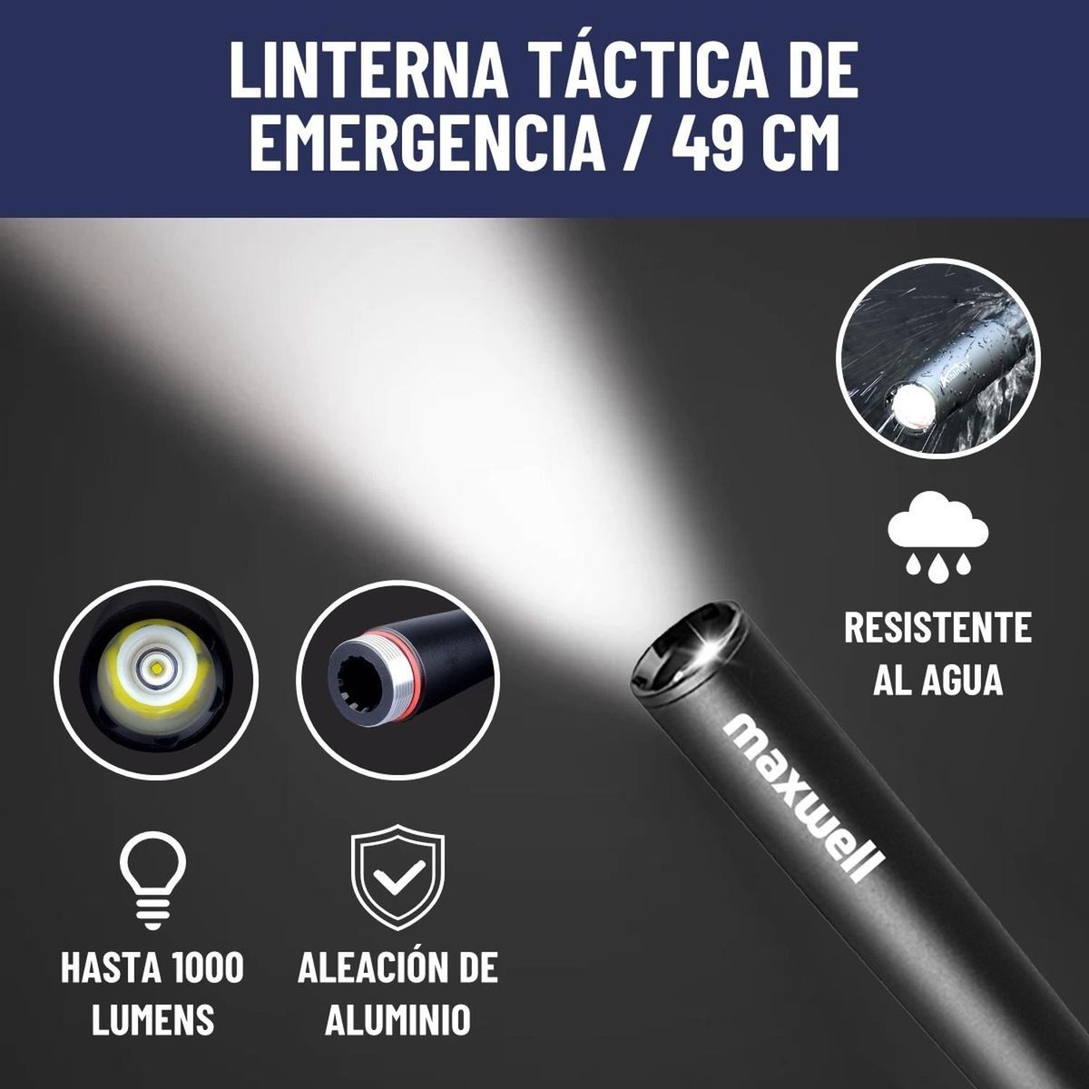 MAXWELL - Linterna Led Tipo Bate Maxwell Potente Seguridad 1000 Lmn