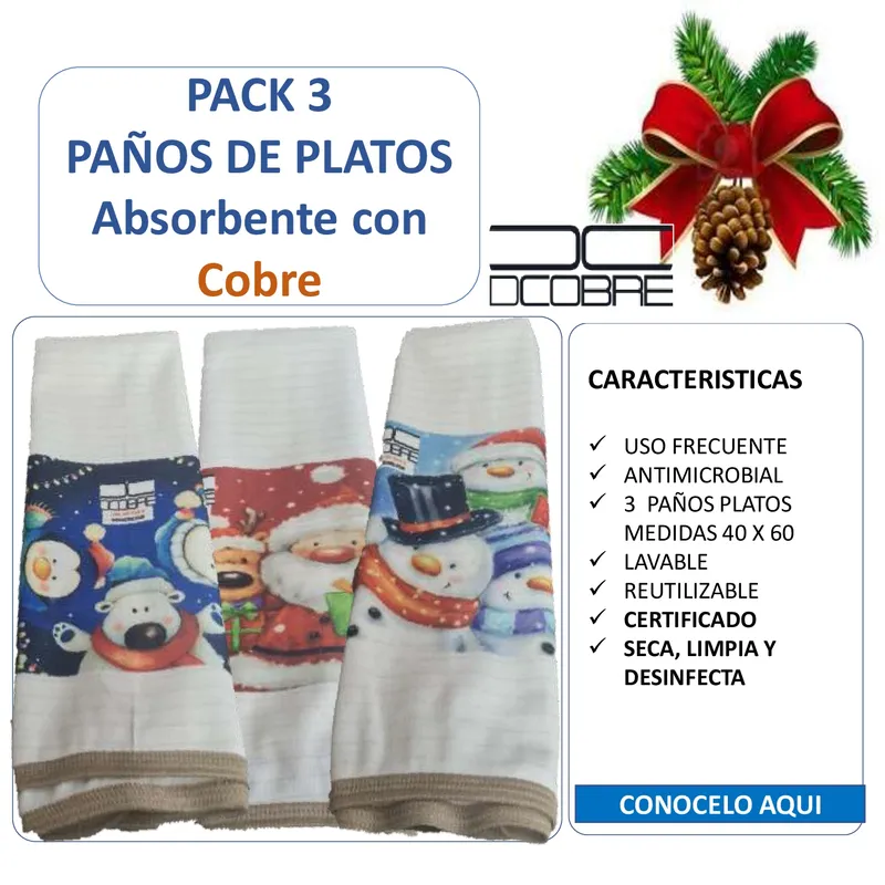 DCOBRE - Paño de Loza Cobre Oso Navidad