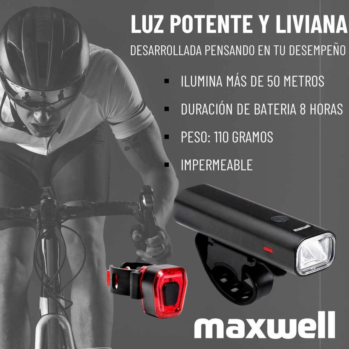 MAXWELL - Luz Bicicleta Set Delantera Trasera Usb Maxwell Impermeable