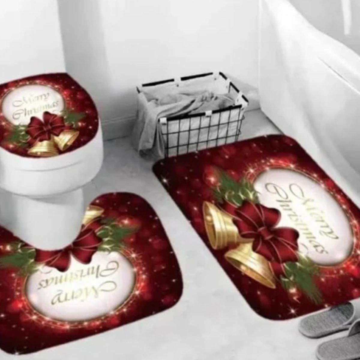 GENERICO - SET DE 3 PIEZAS DE BAÑO DISEÑO GUIRNALDA DE NAVIDAD