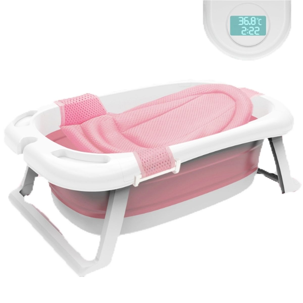 GENERICO - Bañera Bebé Plegable Grande Con Termómetro Y Hamaca Acolchad