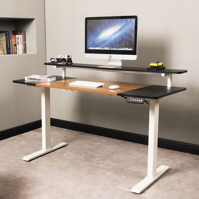 Imagen 2 del producto Escritorio Eléctrico Elevable Harmony Rise 140 cm con Repisa Organizadora - Nogal y Blanco