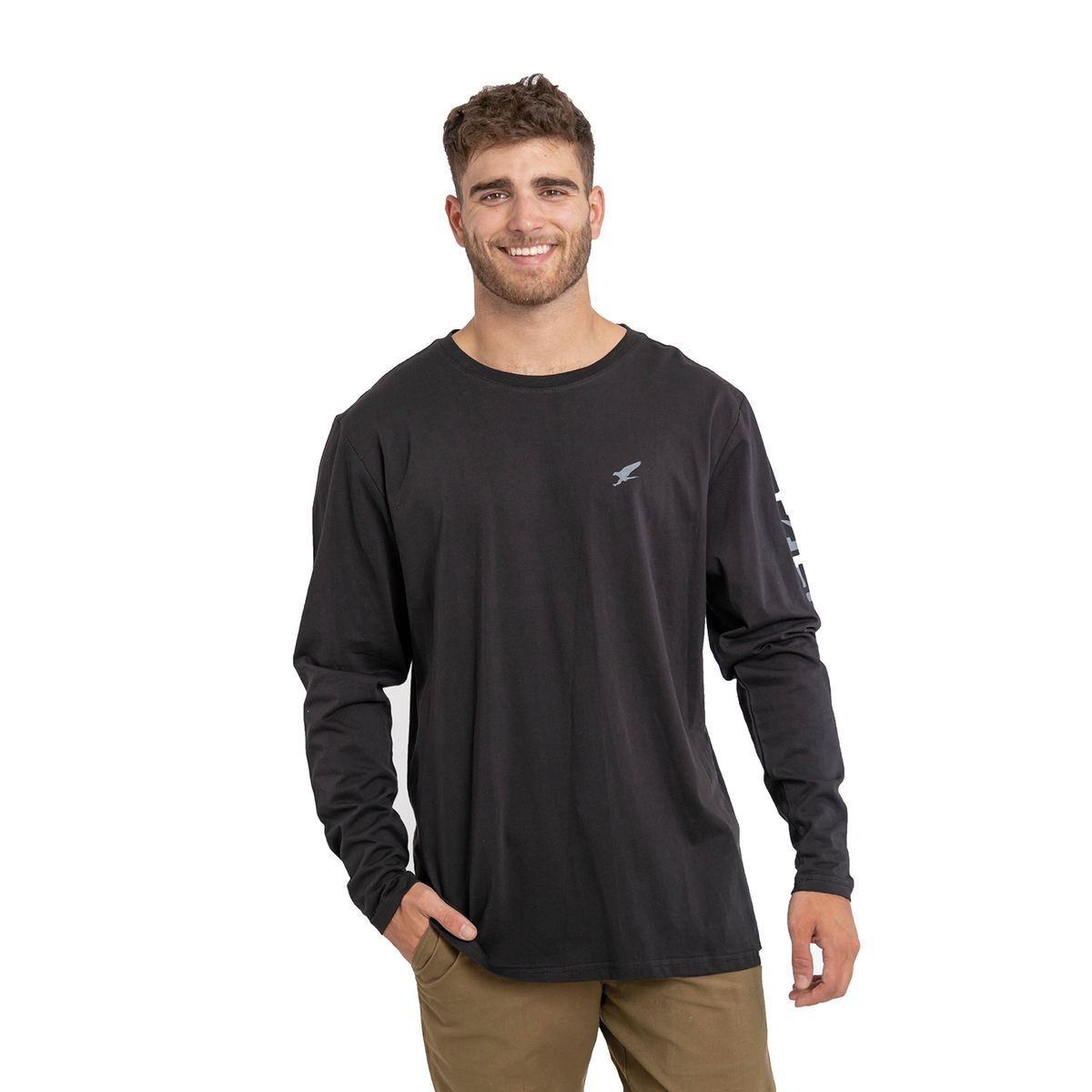 FALCONE - Polera Orgánica Manga Larga Vertical Logo Negro Hombre Falcone