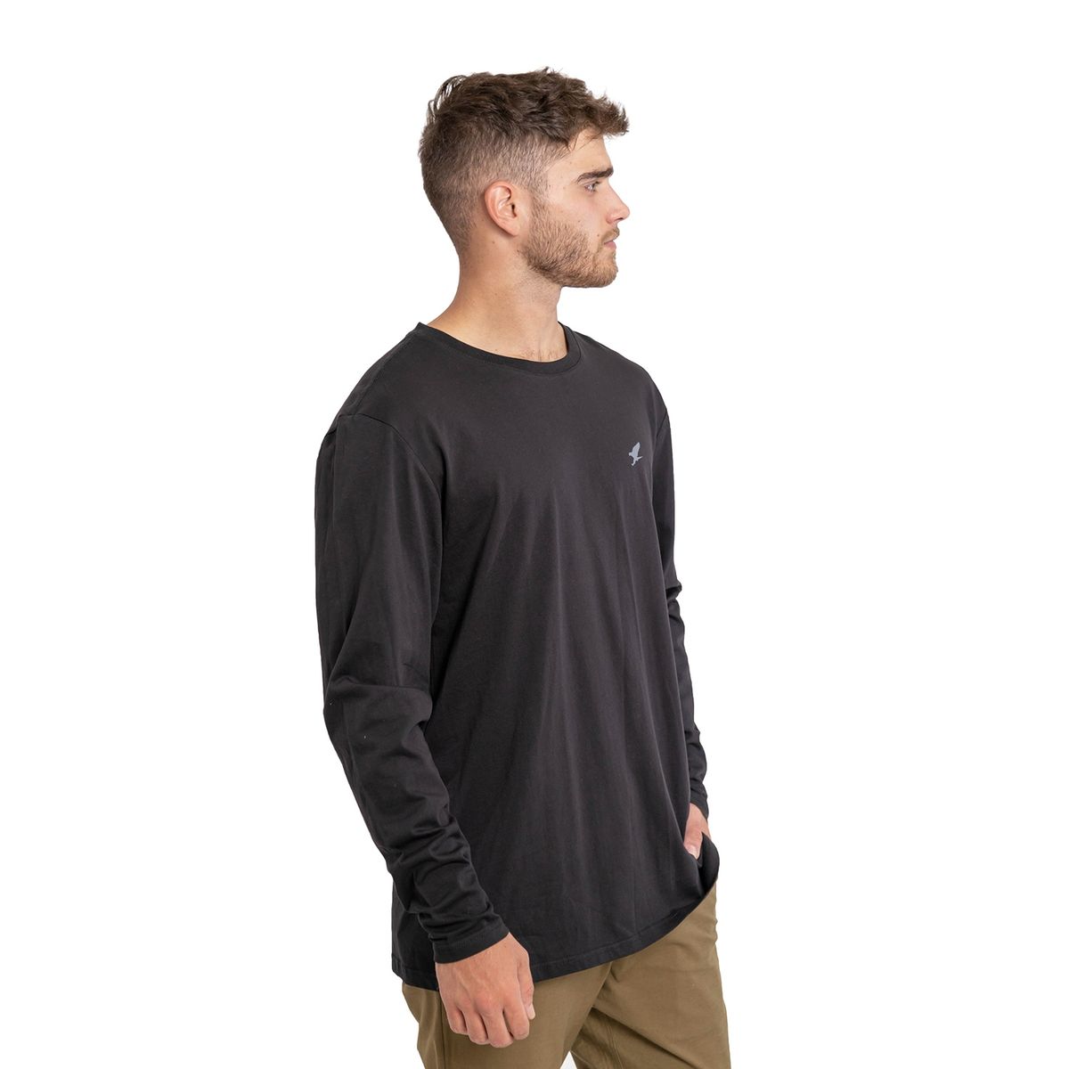 FALCONE - Polera Orgánica Manga Larga Vertical Logo Negro Hombre Falcone
