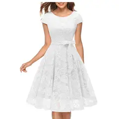 GENERICO - VESTIDO DE ENCAJE IDEAL PARA FIESTA BODA CIVIL MATRIMONIO