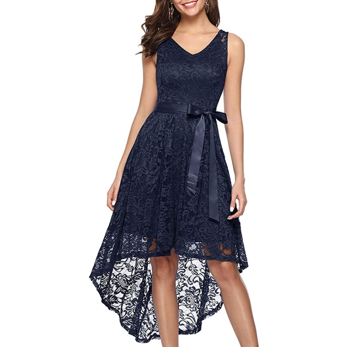 GENERICO - Vestido Asimétrico De Encaje Ideal Para Fiesta Gala Boda Graduación