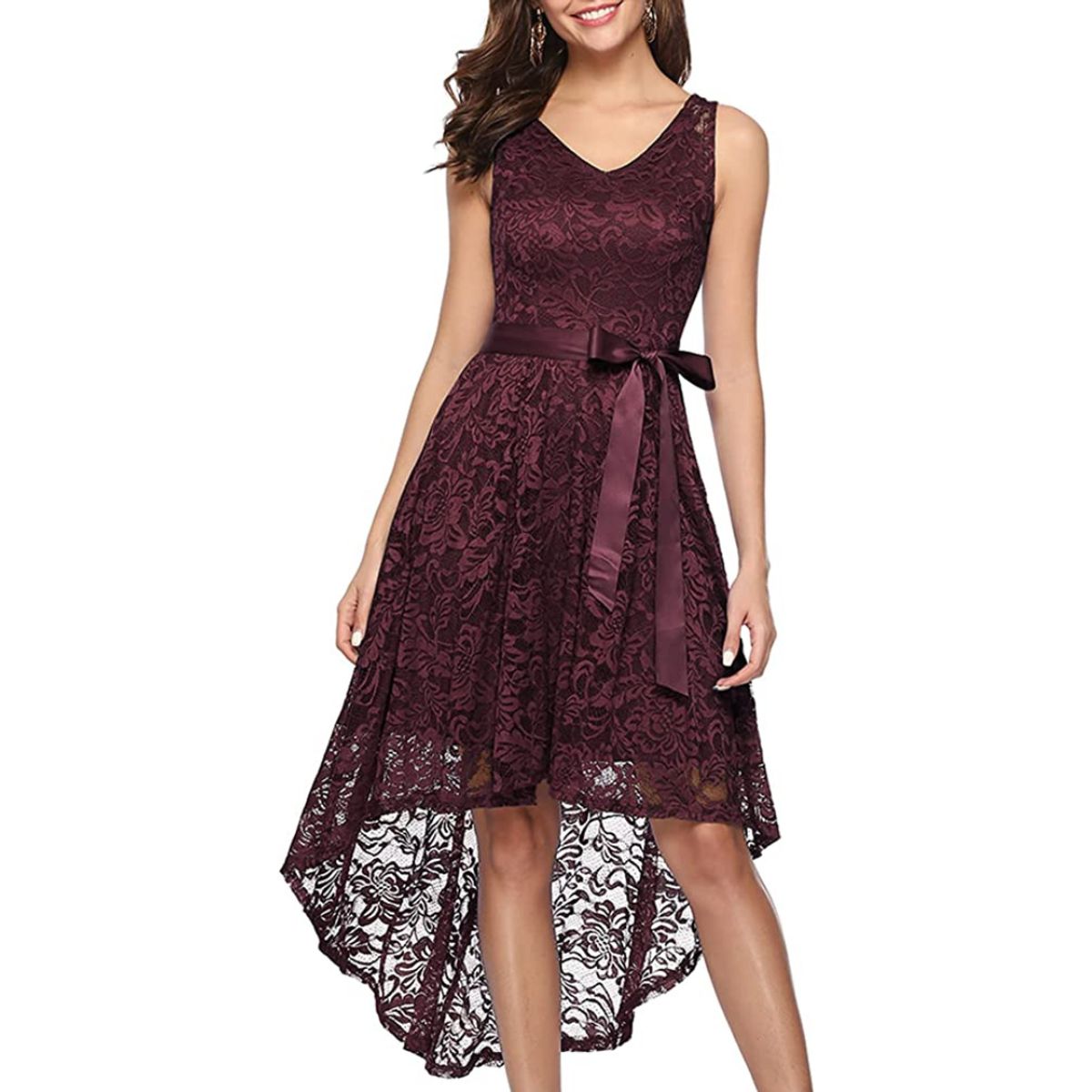 GENERICO - Vestido Asimétrico De Encaje Ideal Para Fiesta Gala Boda Graduación