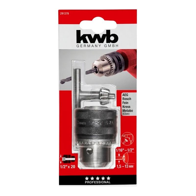 KWB - Chuck Mandril De Taladro 13 Mm + Llave Kwb 291379