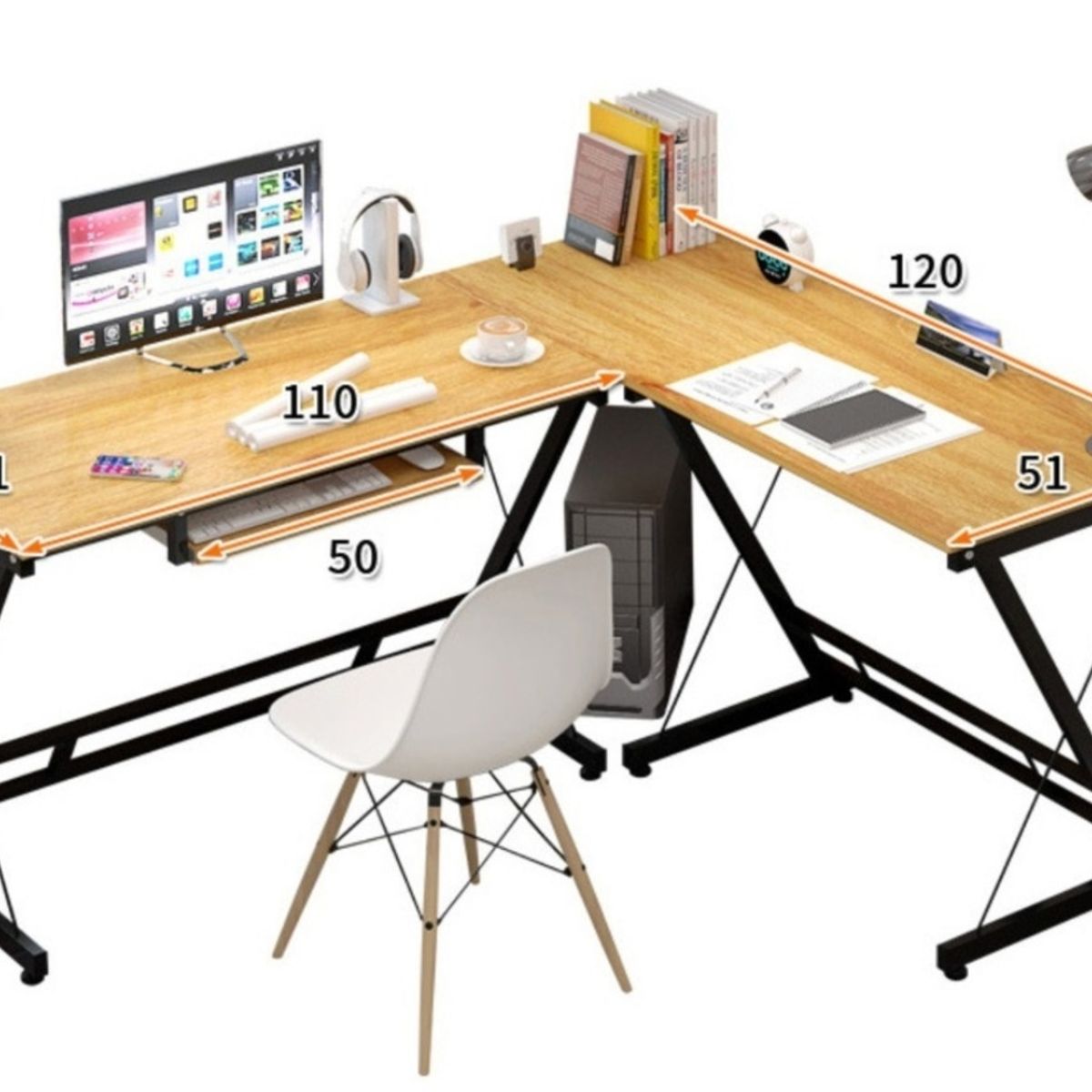 HOMER DESIGN - Escritorio Mesa Forma L Esquinero 110x51+120x51cm ZZ-M…