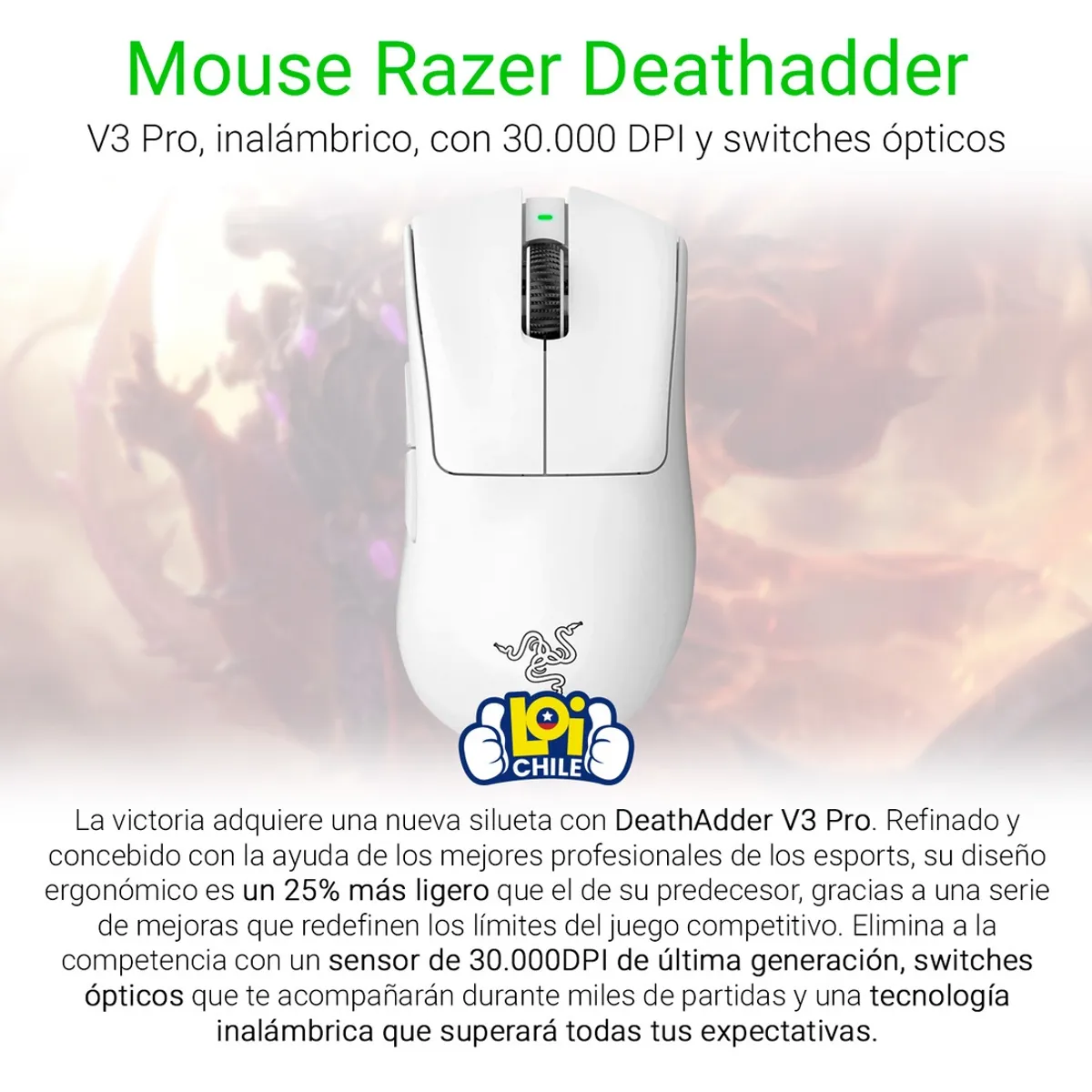 RAZER - Mouse Gamer Razer Deathadder V3 Pro Inalámbricos Blanco RAZER