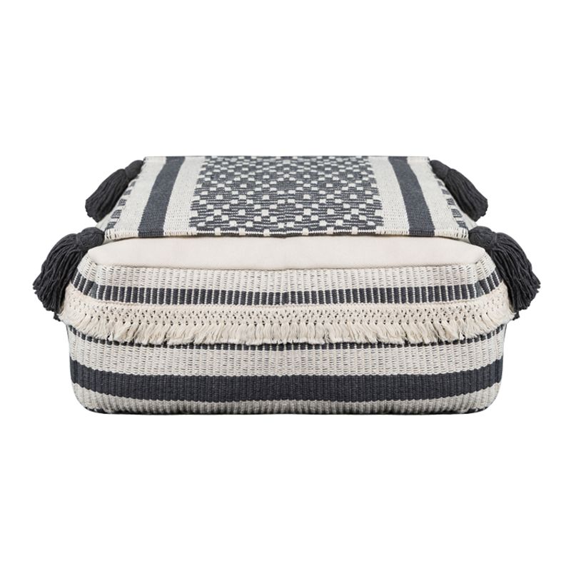 RELAN - Pouf / Puff Cubo Bajo Con Flecos Blanco y Negro Relan