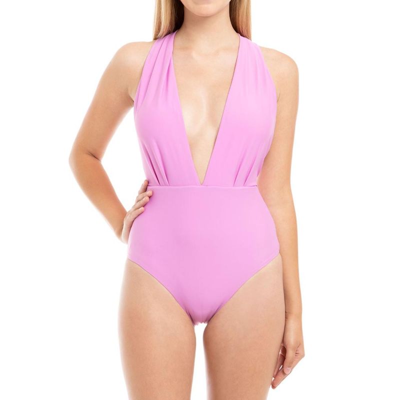 SAMIA - Traje de baño enterito con escote morado SAMIA