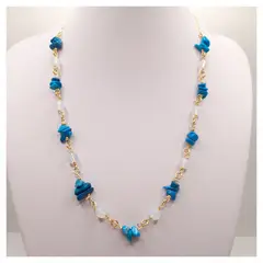 CAT JOYAS - Collar de turquesas con piedra luna bañada en oro