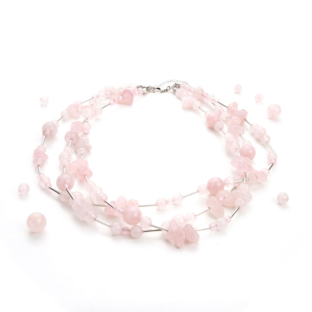MCPTIENDATALLER - Collar triple de piedras cuarzo rosa