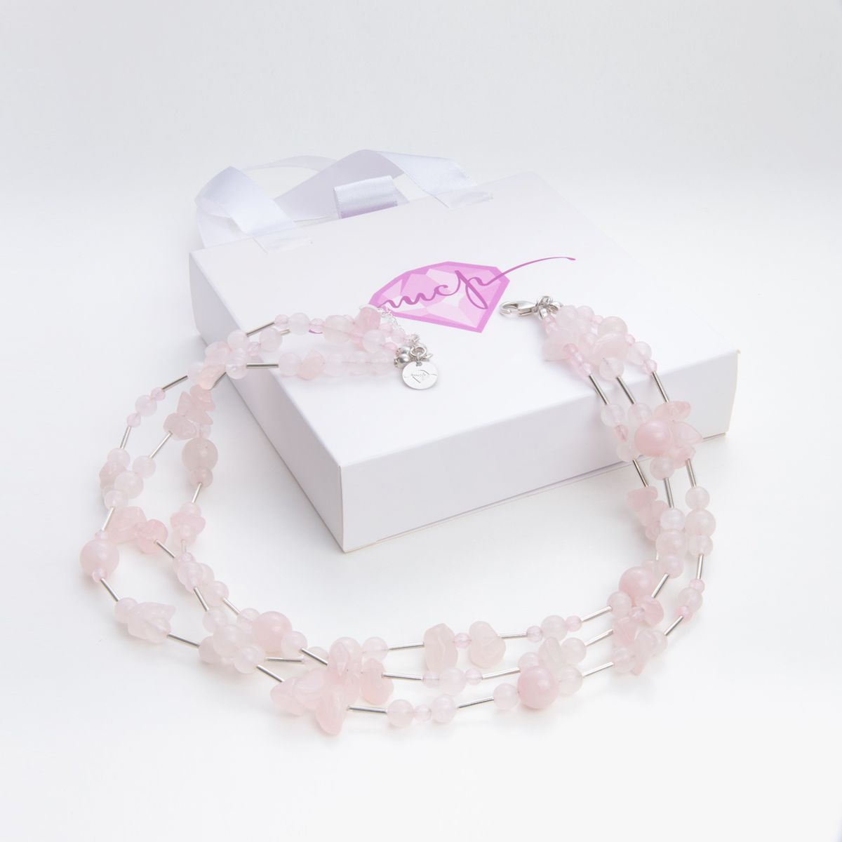 MCPTIENDATALLER - Collar triple de piedras cuarzo rosa