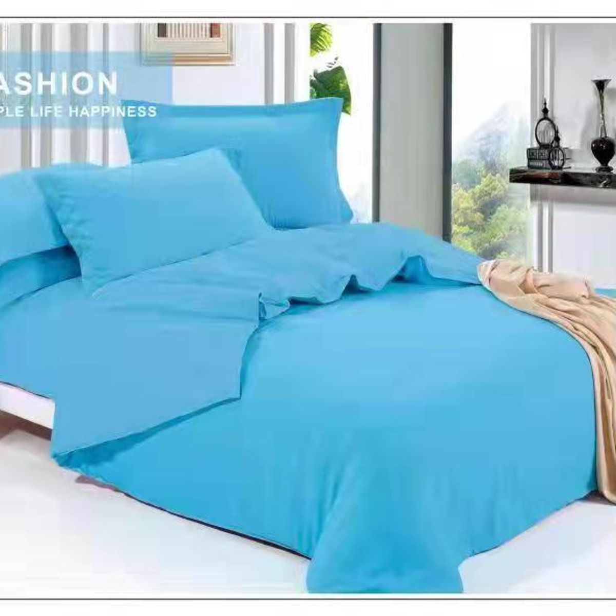 GENERICO - Ropa de cama Juego de sabanas para cama 2 Plazas AZUL CELESTE
