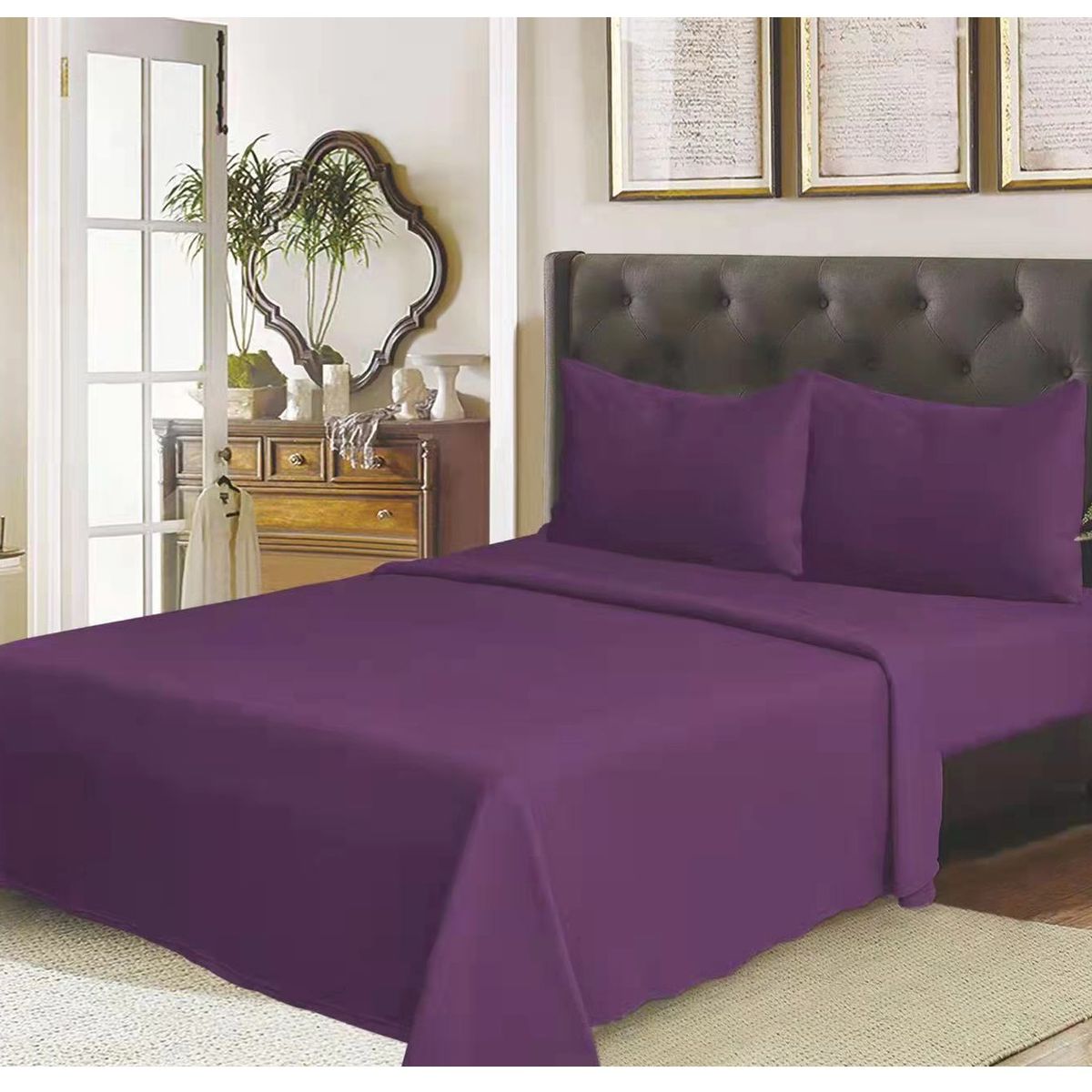 GENERICO - Ropa de cama Juego de sabanas para cama 2 Plazas VIOLETA