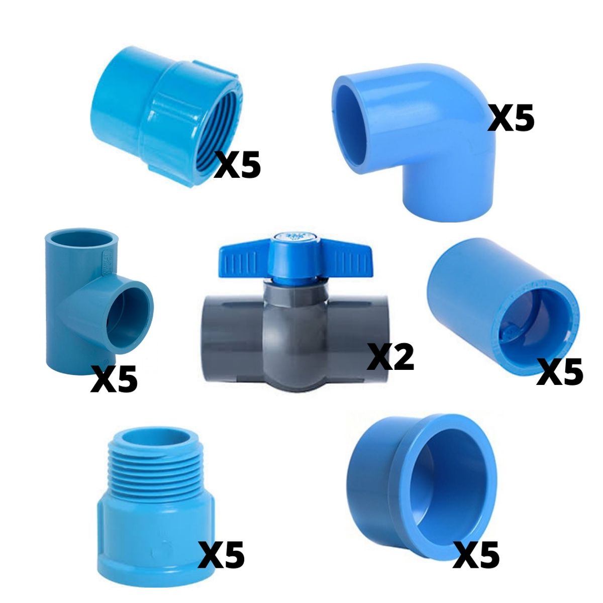 GENERICO - Pack Pvc 32mm 1 Plg Copla Codo The Thi Tee Tapa Gorro V Bola