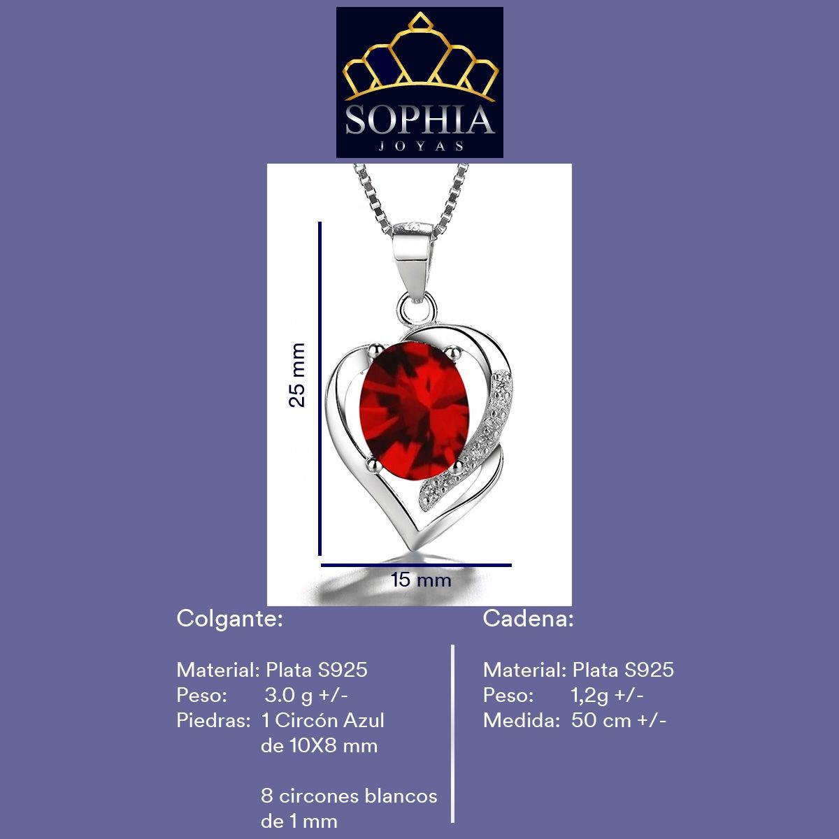 GENERICO - Collar Con Colgante Plata 925 Corazón Circón Azul Elegante Joya Mujer