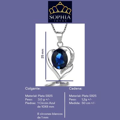 Imagen 2 del producto Collar Con Colgante Plata 925 Corazón Circón Azul Elegante Joya Mujer