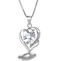 Collar Con Colgante Plata 925 Corazón Circón Azul Elegante Joya Mujer