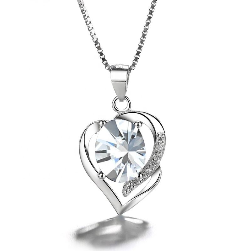 GENERICO - Collar Con Colgante Plata 925 Corazón Circón Azul Elegante Joya Mujer