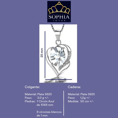 Imagen 2 del producto Collar Con Colgante Plata 925 Corazón Circón Azul Elegante Joya Mujer