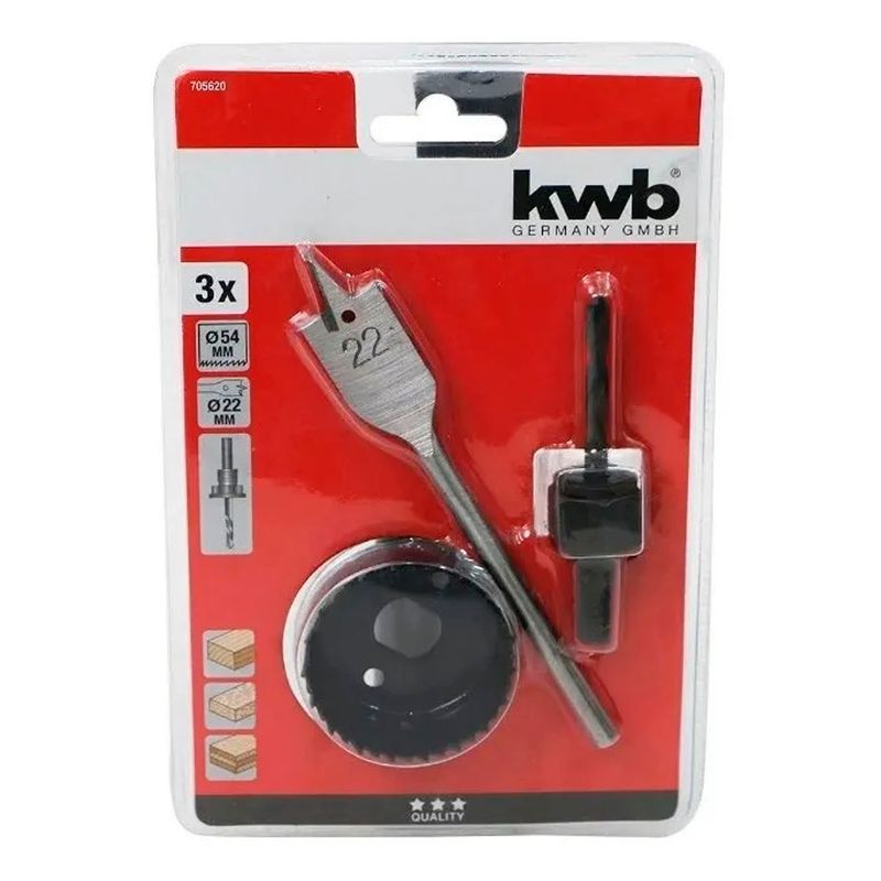 KWB - Kit Broca Sierra Copa Chapa Instalación Cerradura 3 Pcs Kwb