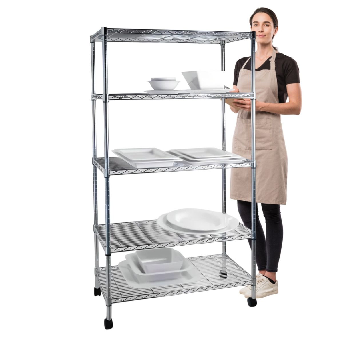 PROCHEF - Estante 75x35x150 cm. Acero Cromado con Ruedas. Cap. 400 kg.