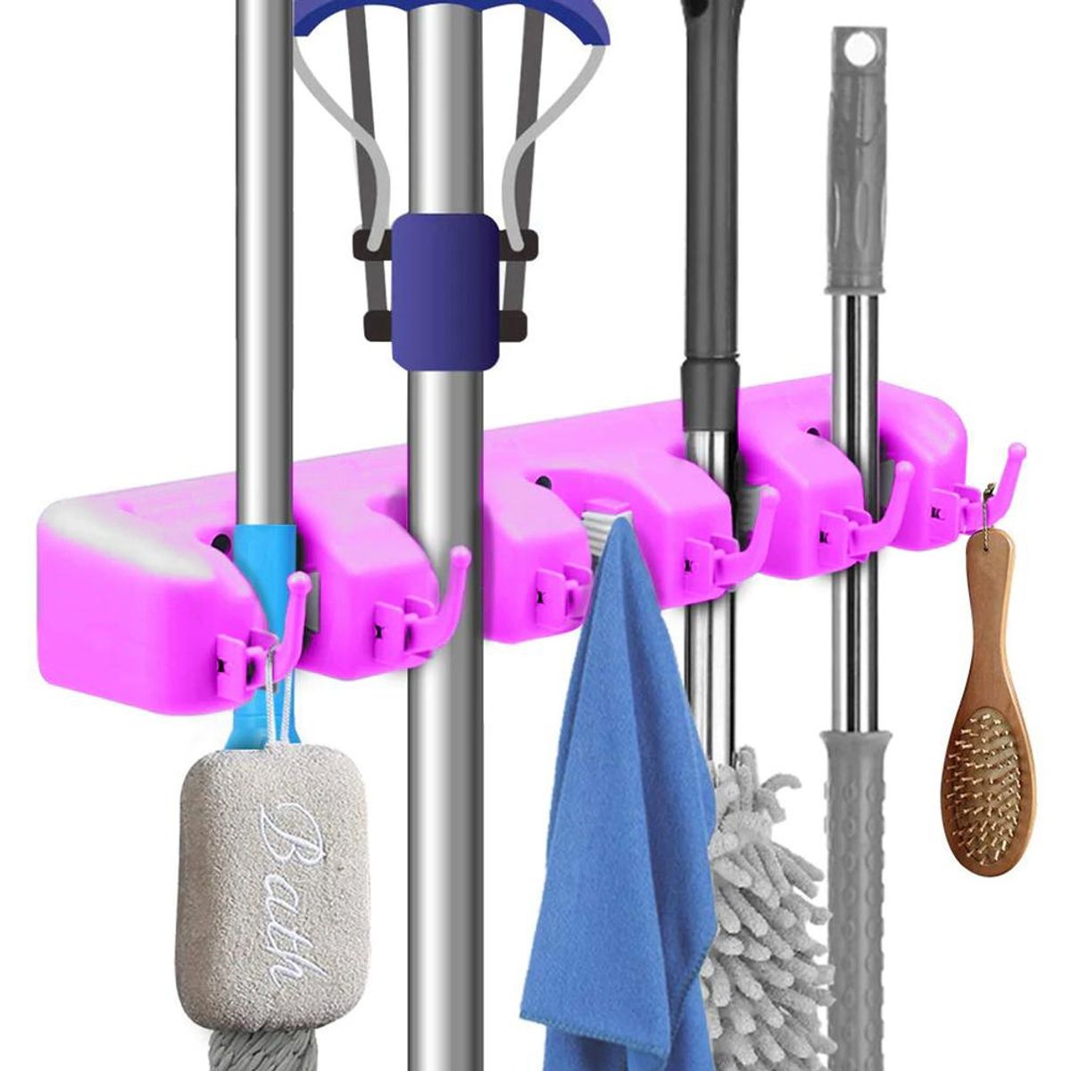 GENERICO - Organizador Para Escobas y Útiles De Aseo Con Gancho Rosa