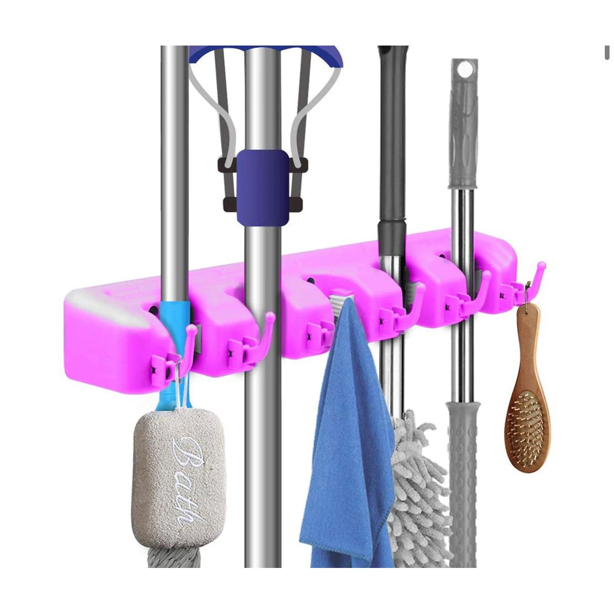 GENERICO - Organizador Para Escobas y Útiles De Aseo Con Gancho Rosa