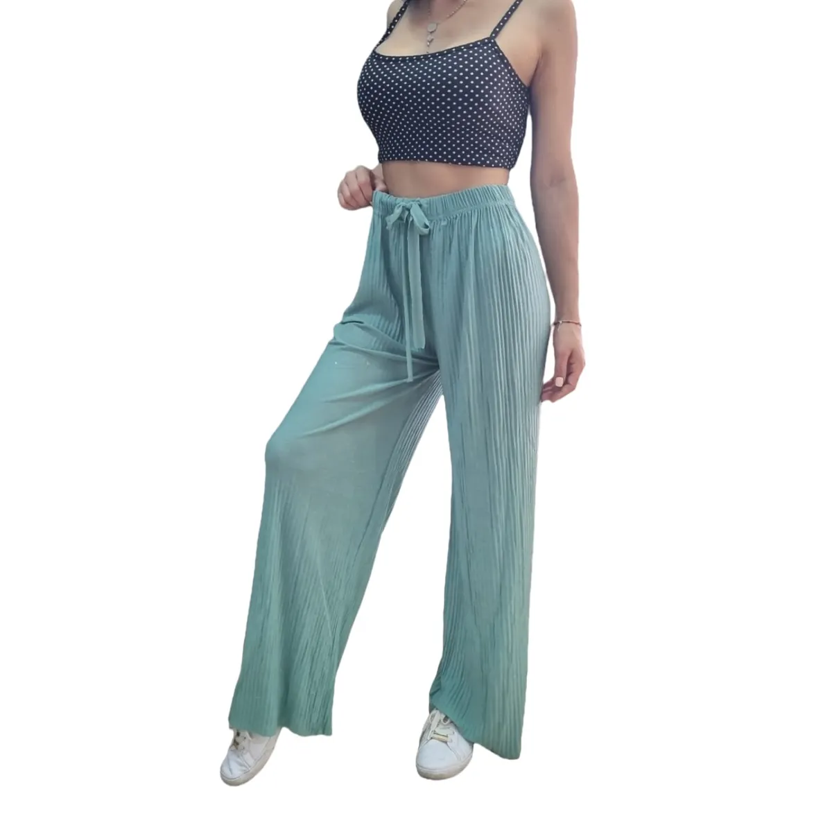 AGW - Pack 3 Pantalones Delgados Mujer Plisado Brillantes Surtidos.