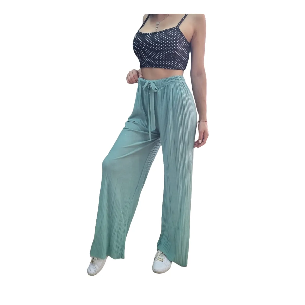 AGW - Pack 3 Pantalones Delgados Mujer Plisado Brillantes Surtidos.