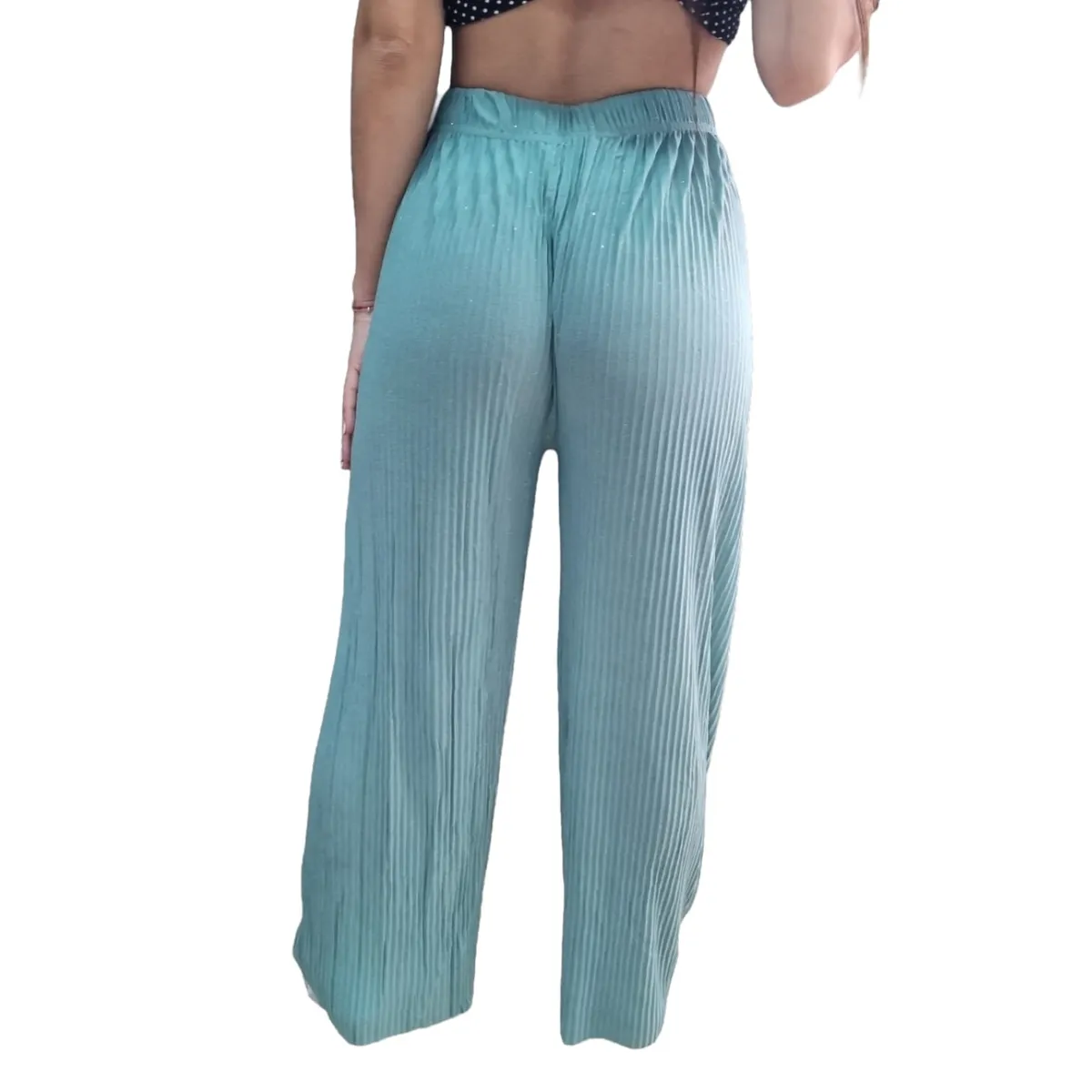 AGW - Pack 3 Pantalones Delgados Mujer Plisado Brillantes Surtidos.