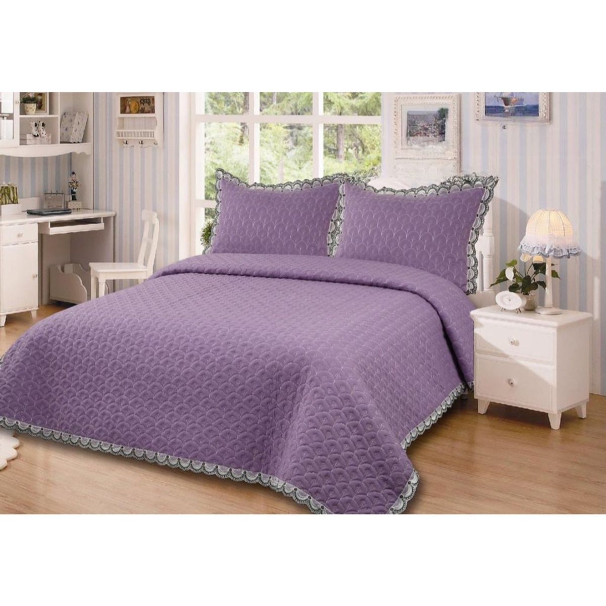 GENERICO - Quilt Bordado Cubrecamas 2 Plaza Reversibles